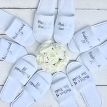Load image into Gallery viewer, Bridal slippers • Bridal Party Slippers • Hen Party Slippers • Personalised Spa Slippers • Wedding Slippers