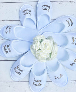 Team Bride • Bridal slippers • Hen Party Slippers • Bridal Party • Wedding Slippers • Personalised Spa Slippers • Spa Slippers • Gift Personalised Bridal Party Slippers