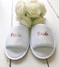 Load image into Gallery viewer, Rose Gold Bridal slippers • Bridal Party Slippers • Hen Party Slippers • Wedding Slippers • Personalised Spa Slippers • Spa Slippers