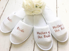 Load image into Gallery viewer, Rose Gold Bridal slippers • Bridal Party Slippers • Hen Party Slippers • Wedding Slippers • Personalised Spa Slippers • Spa Slippers