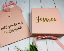 Load image into Gallery viewer, Rose Gold Bridesmaid Gift Box Will You Be My Bridesmaid Maid Of Honour Gift White Pink Gold Silver Personalised Bridesmaid Proposal Box Bridesmaid Proposal Box • White Gift Box •Personalised Gift Box •Bridal Party Gift • Wedding Gift •Mother Of The Bride Gift • Thank you Gift