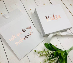 Personalised Bridesmaid Gift Box Will You Be My Bridesmaid Proposal Hidden Message Inside Rose Gold Bridesmaid Gift Box Maid Of Honour Gift Bridesmaid Proposal Box • White Gift Box •Personalised Gift Box •Bridal Party Gift • Wedding Gift •Mother Of The Bride Gift • Thank you Gift