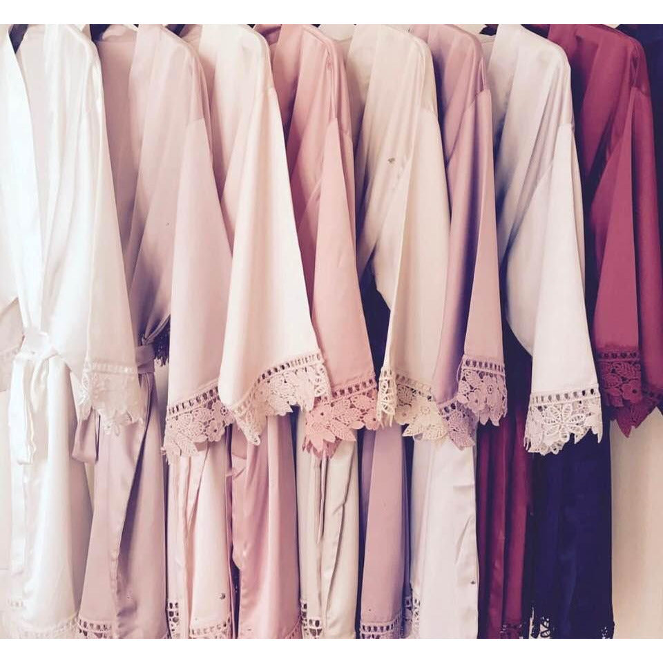 Plain Bridal Robe • Lace Bridesmaid Robe • Wedding Dressing Gown • Flo ...