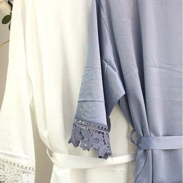 Plain Bridal Robe • Lace Bridesmaid Robe • Wedding Dressing Gown • Flo ...