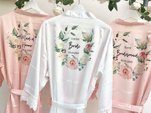 Bridesmaid Robe, Satin Lace Bridal Robe Wedding Dressing Gown