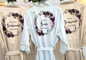 Bridesmaid Robes • Satin Lace Wedding Robes • Bridal Robes • Wedding Dressing Gown • Floral wreath Robe • Bride Dressing Gown• Maid of Honour