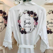 Load image into Gallery viewer, Bridesmaid Robes • Satin Lace Wedding Robes • Bridal Robes • Wedding Dressing Gown • Floral wreath Robe • Bride Dressing Gown• Maid of Honour