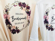 Load image into Gallery viewer, Bridesmaid Robes • Satin Lace Wedding Robes • Bridal Robes • Wedding Dressing Gown • Floral wreath Robe • Bride Dressing Gown• Maid of Honour