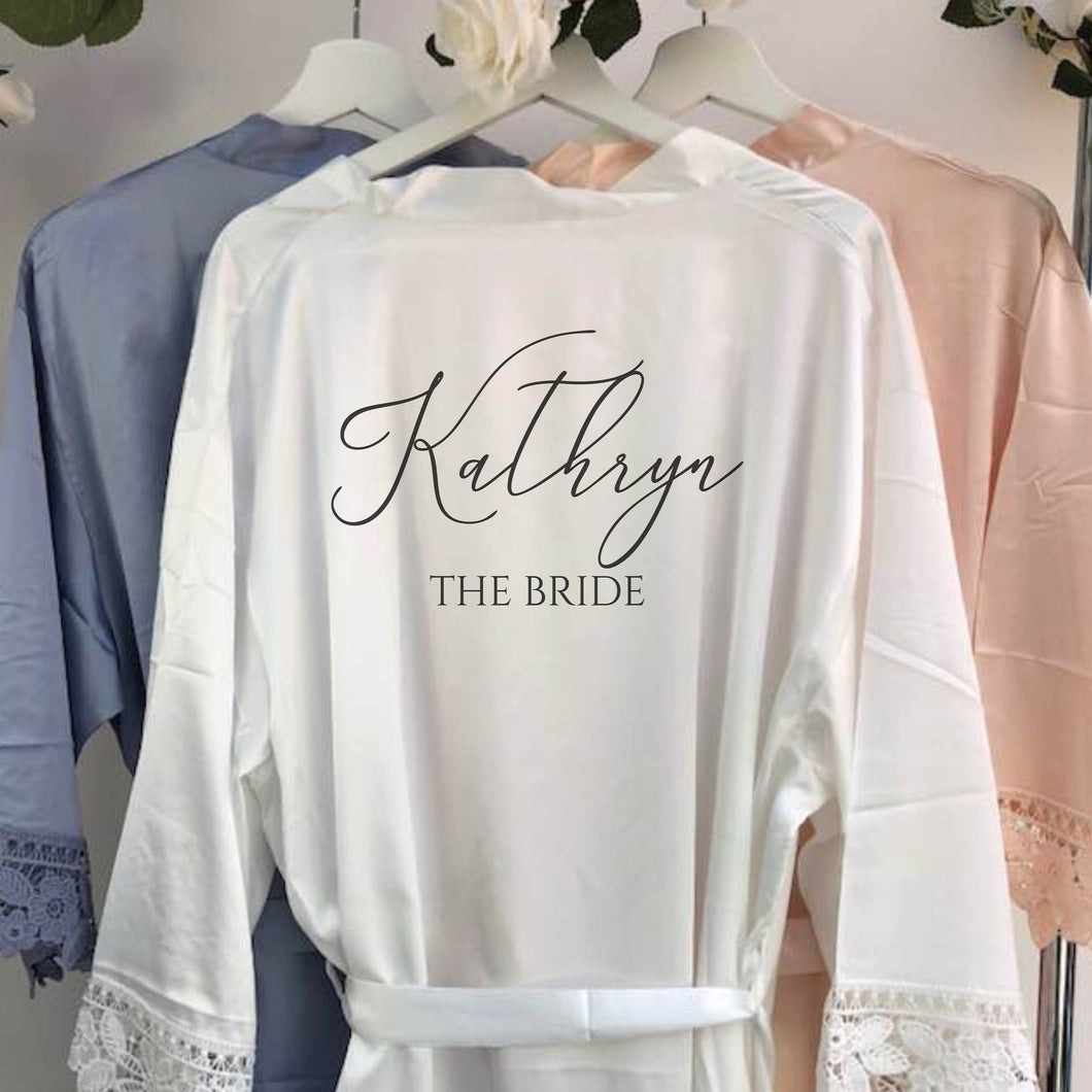 Personalised Bridal robe, Wedding Dressing Gown, Bridesmaid Wedding Robe with Satin and Lace Bridal Robes in standard and plus sizes