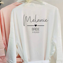 Load image into Gallery viewer, Personalised Bridal Robe, Wedding Dressing Gown, Blush Bridal Robe, Satin Wedding Robe, Grey Bridesmaid Robe,Bridesmaid Gift,Sage Green Robe