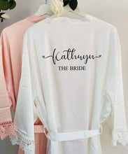 Load image into Gallery viewer, Personalised Bridal robe, Wedding Dressing Gown, Bridesmaid Wedding Robe with Satin and Lace Bridal Robes in standard and plus sizes