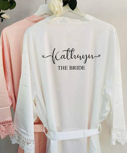 Personalised Bridal robe, Wedding Dressing Gown, Bridesmaid Wedding Robe with Satin and Lace Bridal Robes in standard and plus sizes