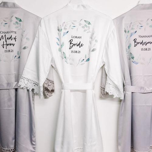 Silver Light Grey Bridal Party Robes, Satin Bridesmaid Robe
