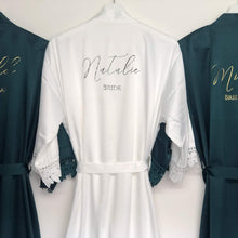 Load image into Gallery viewer, Forest Green Bridesmaid robes, Bridesmaid Gift, Bridal Robes, Bridal Party Robes, Wedding Robes, Bride Robe, Navy Robes, Satin Robes