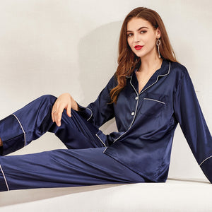 Navy Satin Pyjamas with Long Sleeve and Long Pants, Bridesmaid Pyjamas, Birthday Pyjamas, Bride Pyjamas, Various Colours Available