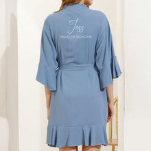 Load image into Gallery viewer, Slate Blue Ruffle Bridesmaid Robes, Bridesmaid Gift, Ruffle Edge