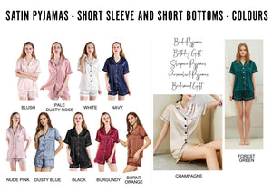 Bridesmaid Pyjamas in Short Sleeve Short Pants, Various Colours, also ideal Birthday Pyjamas Gift for Sleepovers
